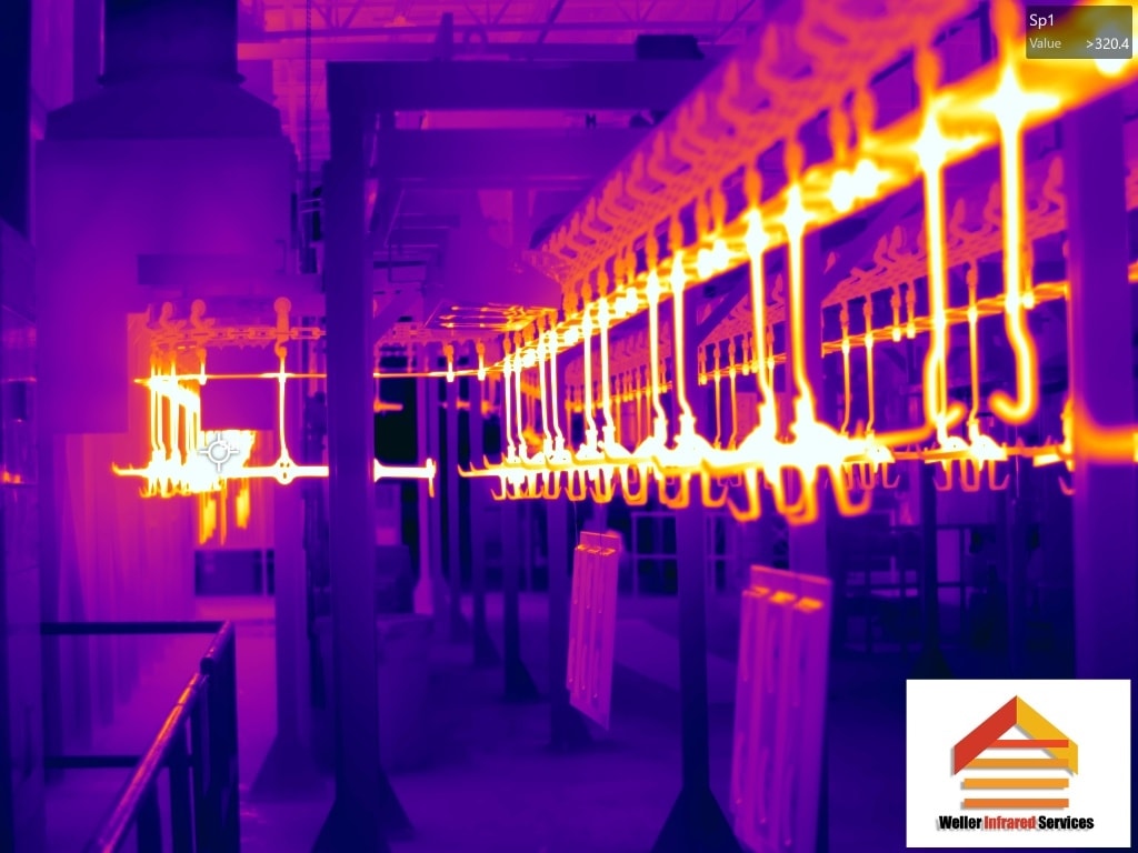 Infrared thermogram of industrial facility electrical infrastructure showing overheating components at over 320°F - Weller Infrared Services